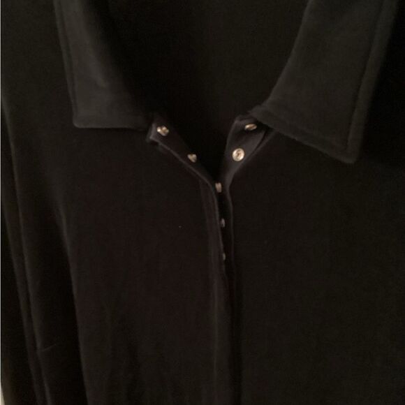 CHICO'S TRAVELERS MED VTG 90S BLACK FULL SNAP FRONT COLLARED LONG SLEEVE BLOUSE - Picture 3 of 7